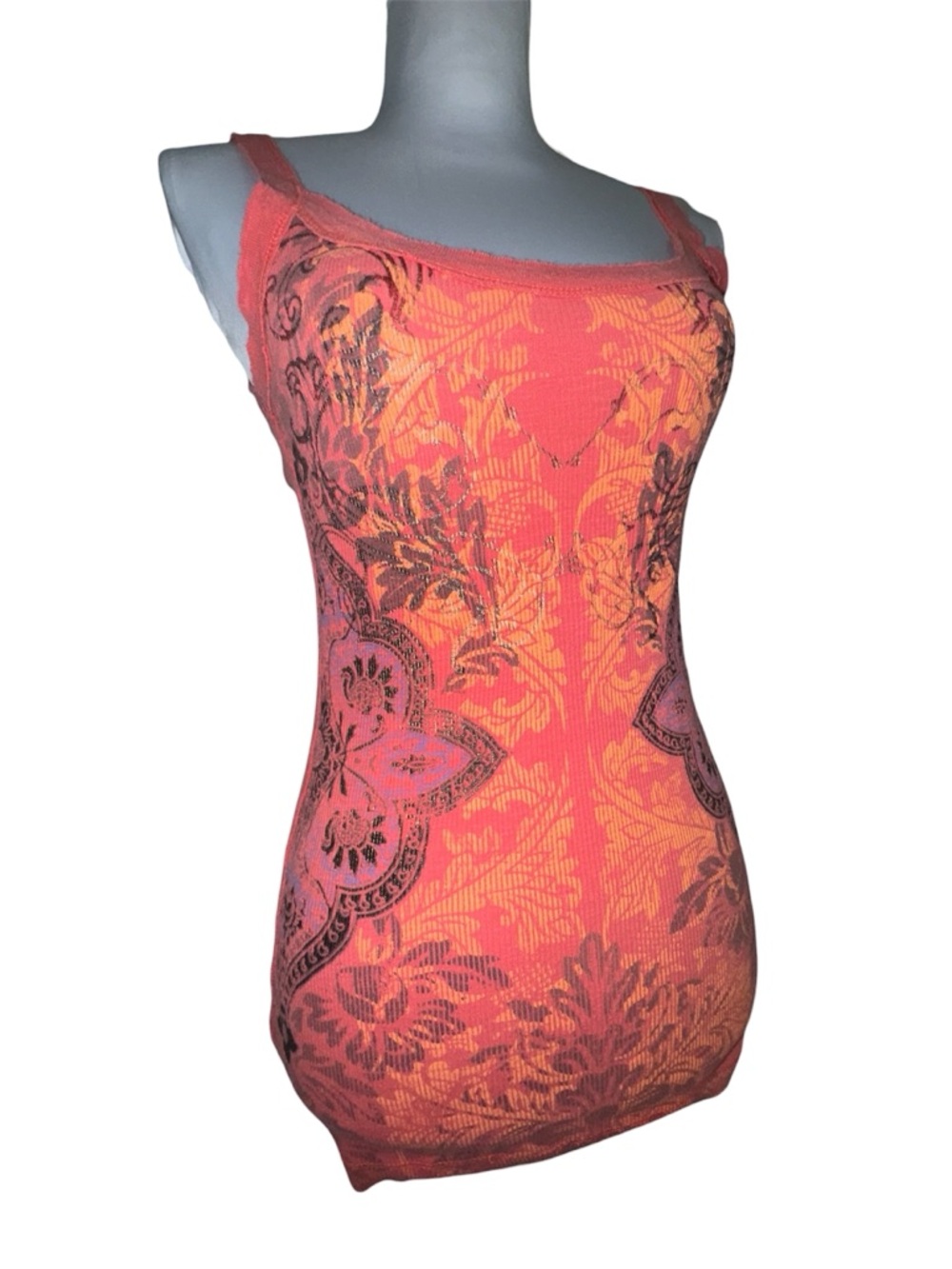 Vtg FANG Womens Medium Red Orange Graphic Ribbed Tank Top‎ Y2K 2000 - Picture 4 of 10